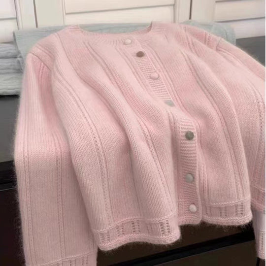 Damen Strickjacke mit dekorativem Rippdesign und Knopfverschluss Heidi-Mode