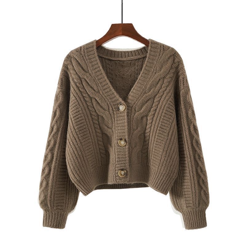 Damen Strickjacke mit ausgefallenem Zopfmuster und tiefem V-Ausschnitt Heidi-Mode