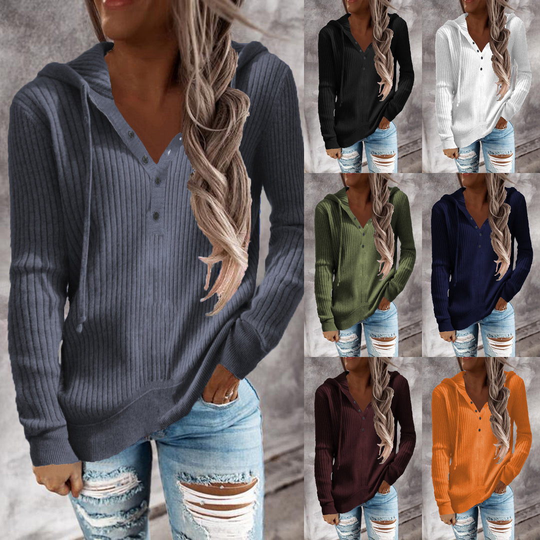 Damen Kapuzenpullover mit strukturiertem Rippdesign und praktischen Knöpfen Heidi-Mode