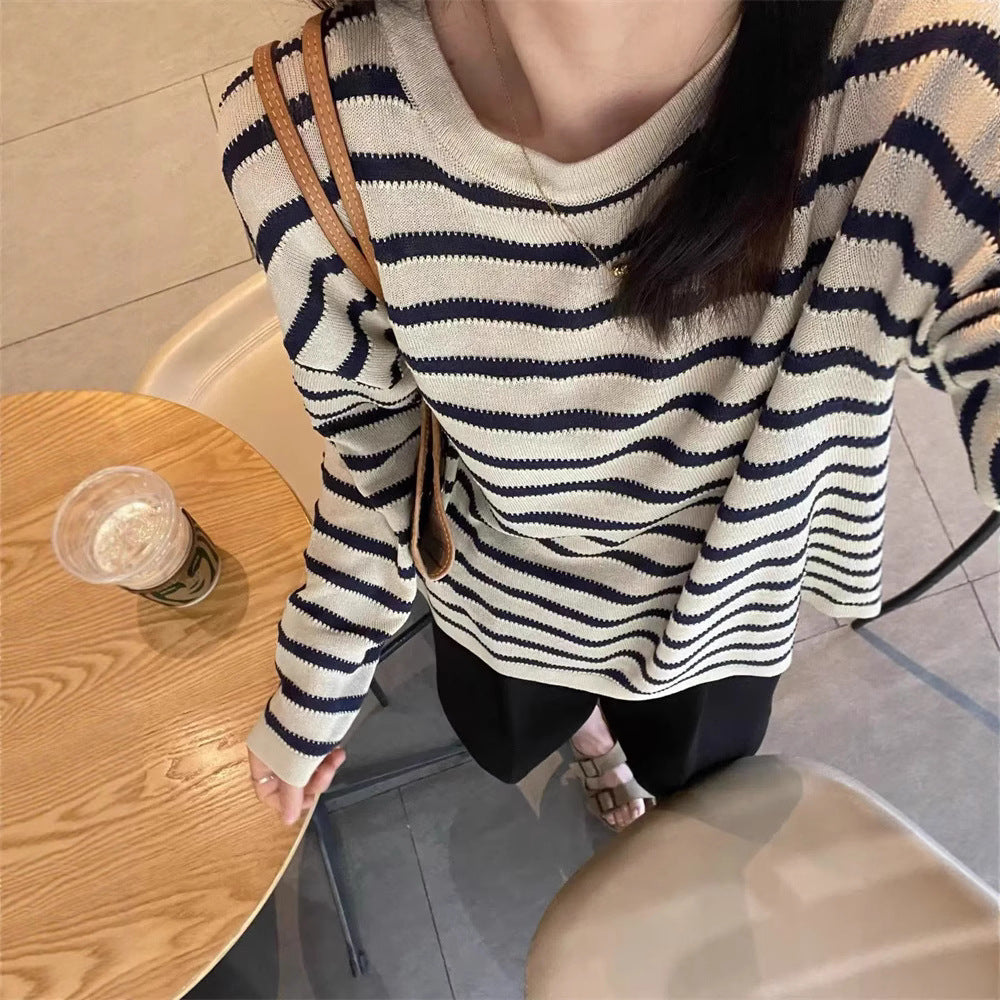 Damen Modischer Strickpullover mit maritimem Streifenmuster und lässigem Schnitt Heidi-Mode