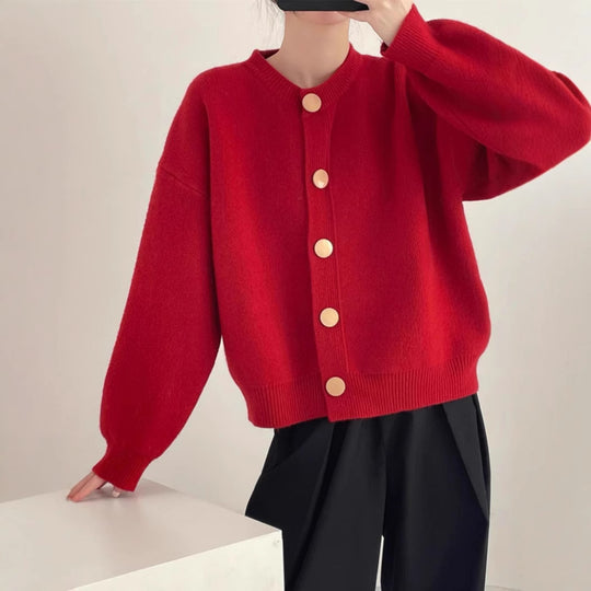 Damen Strickjacke mit komfortablem Schnitt und eleganten Knopfdetails Heidi-Mode