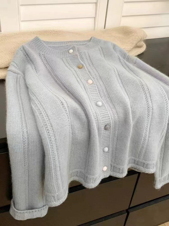 Damen Strickjacke mit dekorativem Rippdesign und Knopfverschluss Heidi-Mode