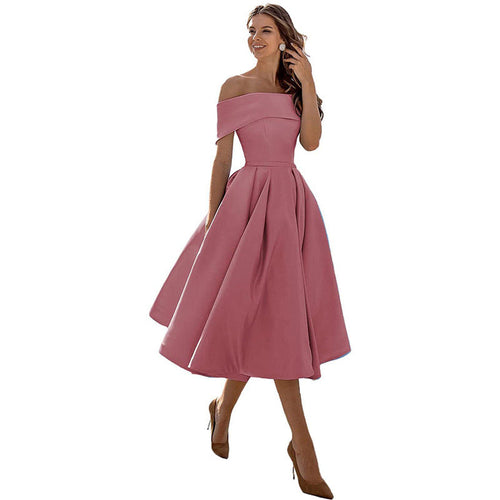 Mode Lässig Trägerlos Satin Partykleid