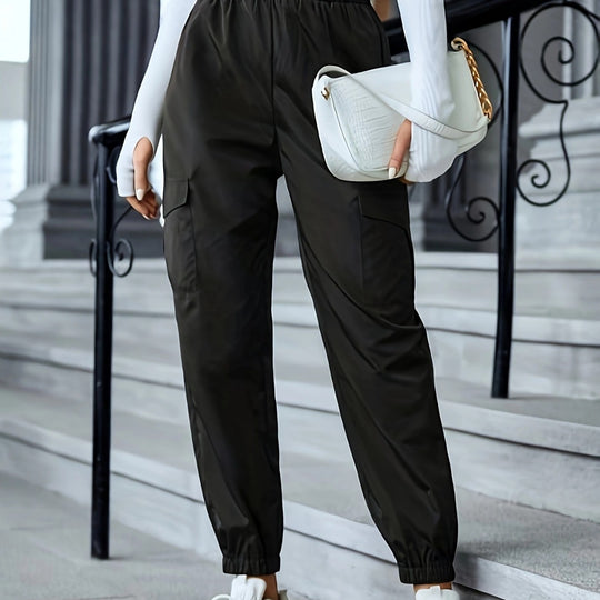 Damen Cargo-Hose im sportiven Design mit elastischem Bund und praktischen Taschen Heidi-Mode