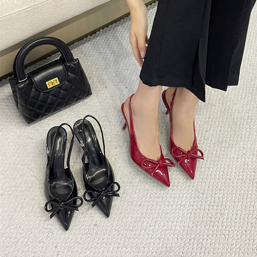 Damen Slingback High Heels mit eleganter Schleifenverzierung und spitzem Zehen Heidi-Mode