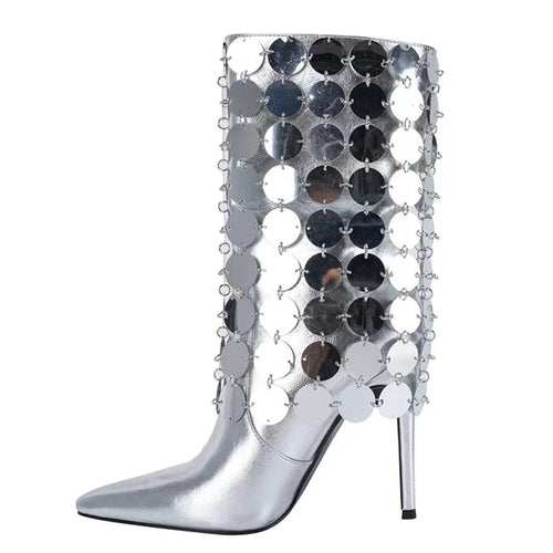 Femme High-Stiletto Metallic Overlay Ankle Boots Heidi-Mode