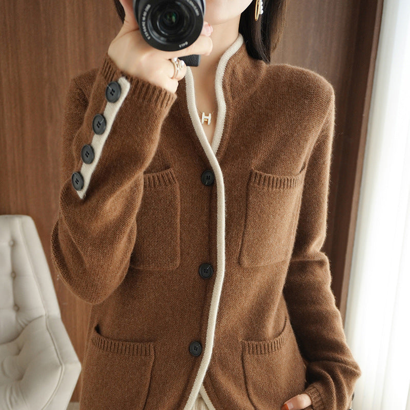 Damen Strickjacke mit hochwertiger Wollqualität und praktischen Taschen Heidi-Mode