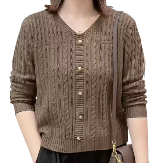 Damen Strickjacke mit feinem Zopfmuster und eleganten Perlenknöpfen Heidi-Mode