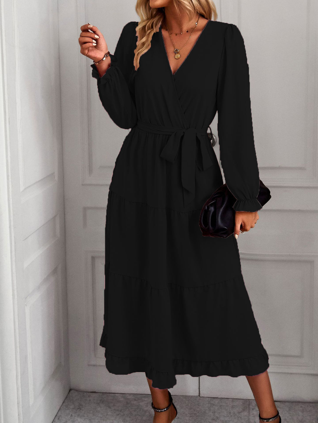 Damen Wickelkleid mit Volantärmeln und elegantem Schnitt Heidi-Mode