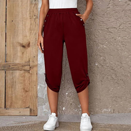 Damen sportliche Freizeithose mit elastischem Bund und praktischen Seitentaschen Heidi-Mode
