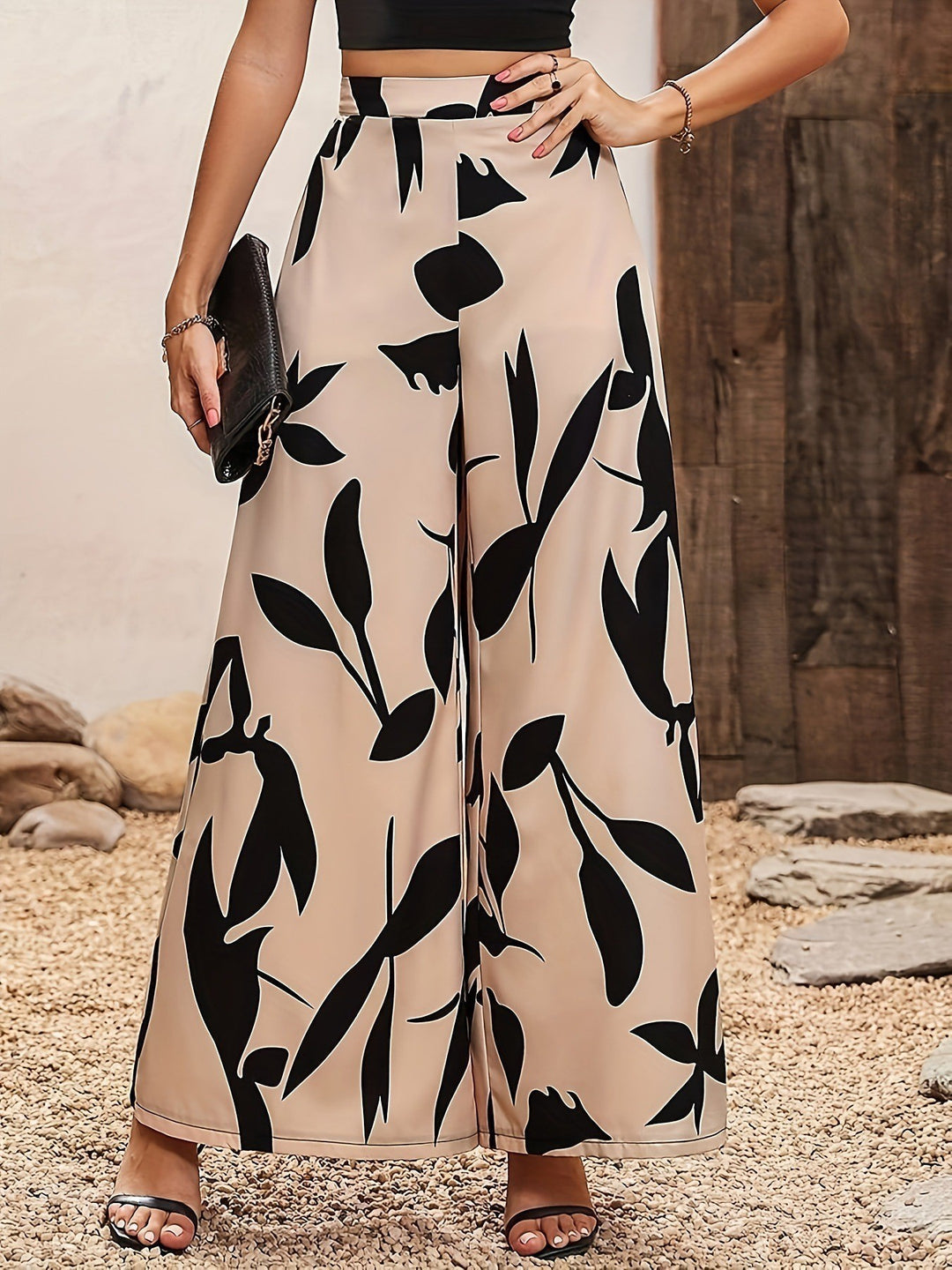 Damen Palazzo-Hose mit floralem Muster und weitem Schnitt Heidi-Mode