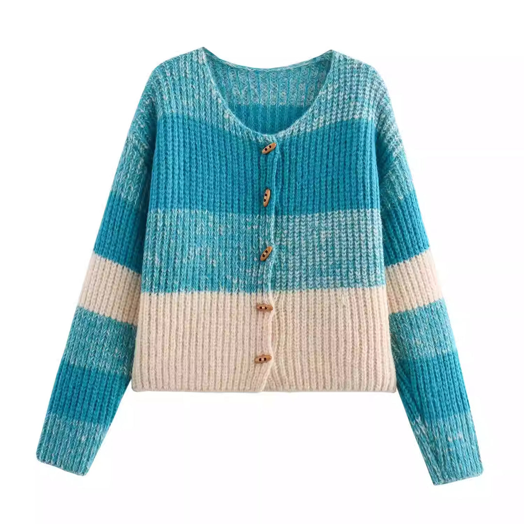 Damen Strickjacke mit elastischem Rippdesign und Holzknöpfen Heidi-Mode
