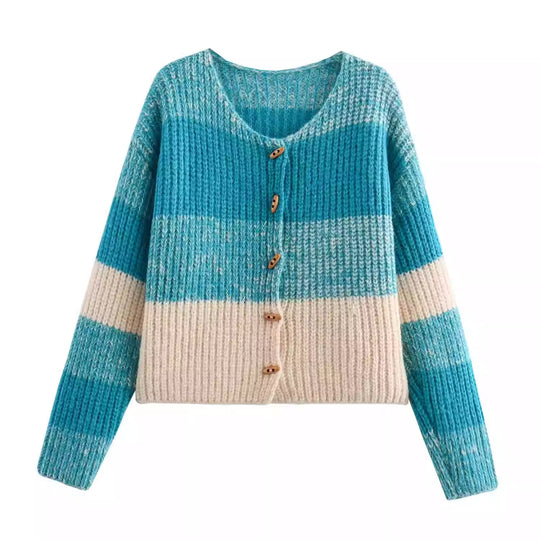Damen Strickjacke mit elastischem Rippdesign und Holzknöpfen Heidi-Mode