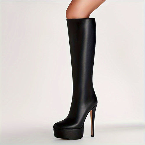 Heidi-Mode | Einfarbige Hohe Stiletto-Absätze Dicke Sohle Stiefel