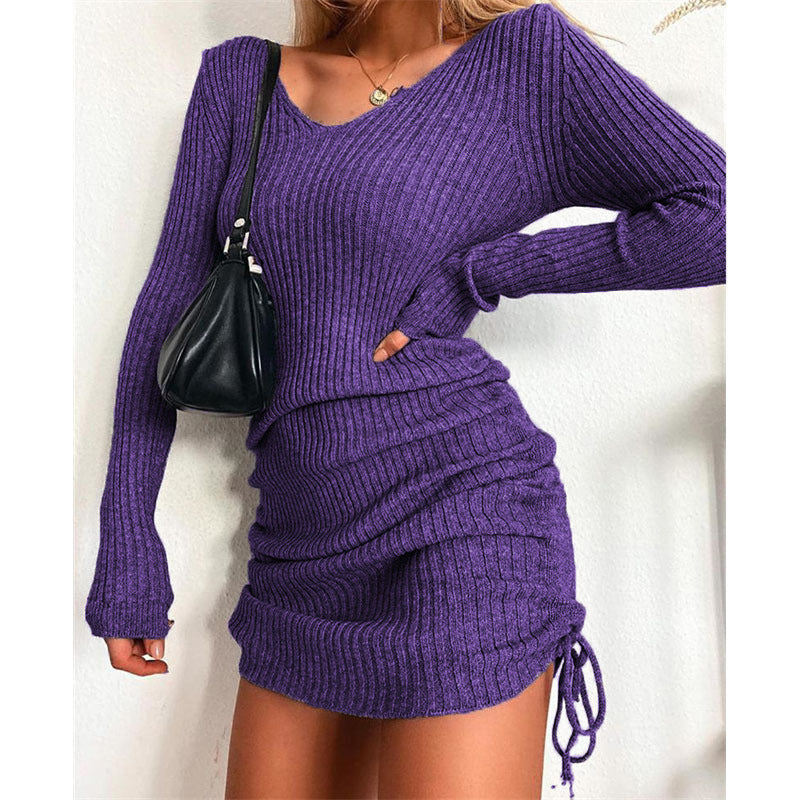 Damen Strickkleid mit figurbetontem Schnitt und Raffungen Heidi-Mode