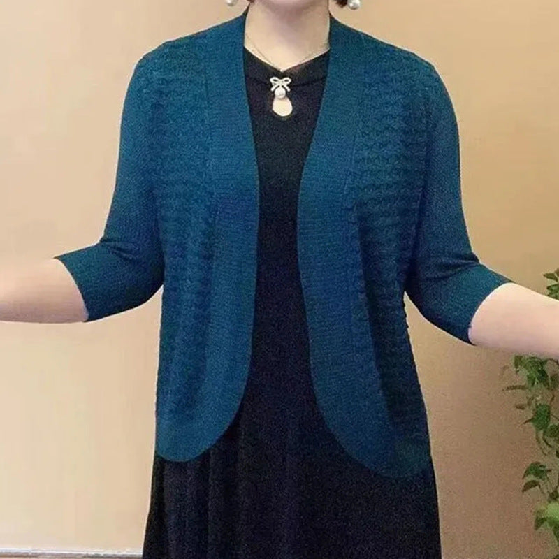 Damen Strickjacke mit 3/4-Ärmeln und strukturiertem Muster Heidi-Mode