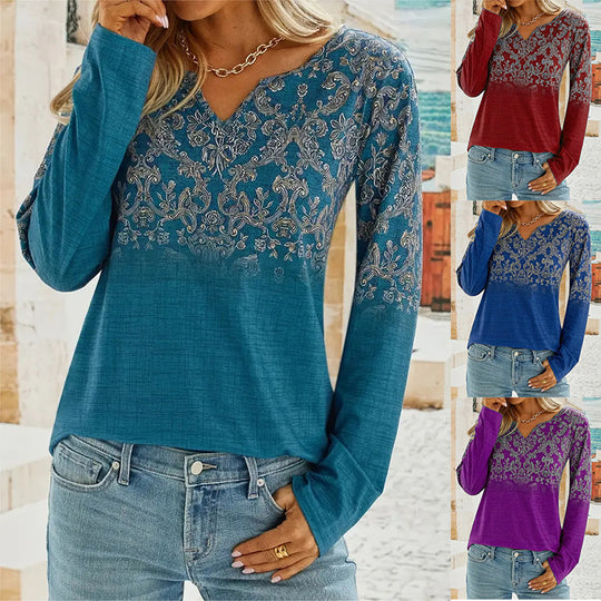 Damen V-Ausschnitt Bluse mit floralem Design Heidi-Mode