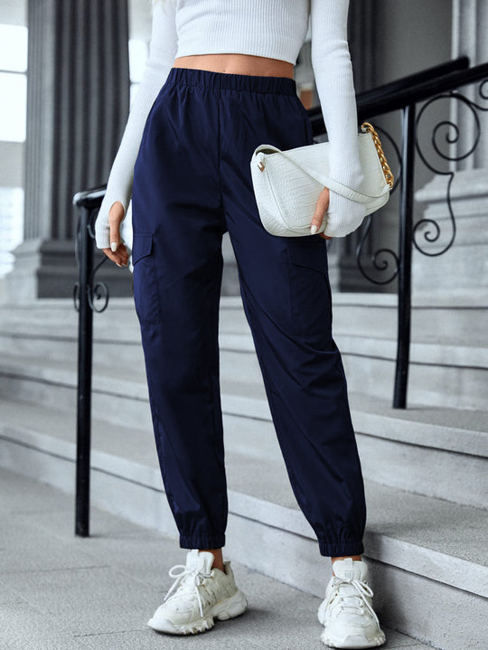 Damen Cargo-Hose im sportiven Design mit elastischem Bund und praktischen Taschen Heidi-Mode