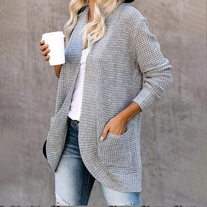 Damen Strickcardigan mit praktischen Taschen und luftiger Struktur Heidi-Mode