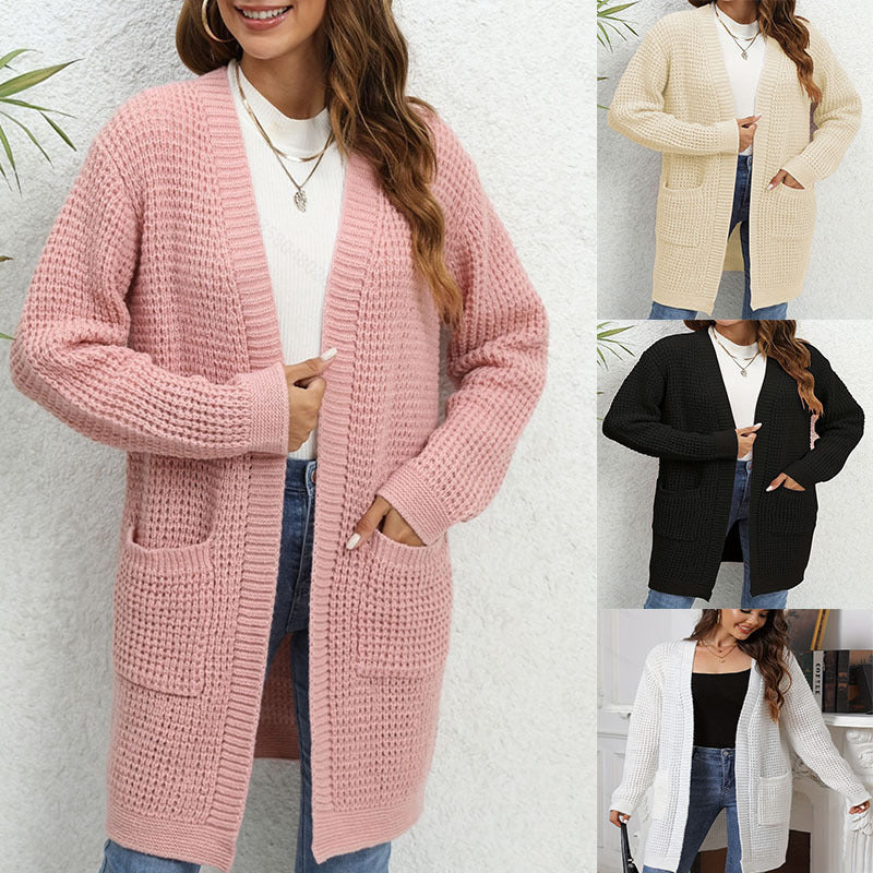 Damen Strickcardigan mit aufgesetzten Taschen und lockerer Passform Heidi-Mode