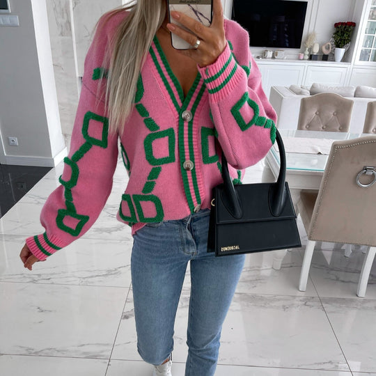 Damen Strickjacke mit modernem geometrischen Muster Heidi-Mode