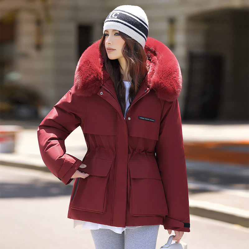 Damen Elegante und warme Winterjacke mit abnehmbarem Kunstfellkragen und praktischen Taschen Heidi-Mode