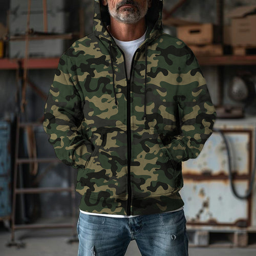 Herren Camouflage-Fleecejacke mit praktischen Taschen und verstellbarem Kordelzug Heidi-Mode