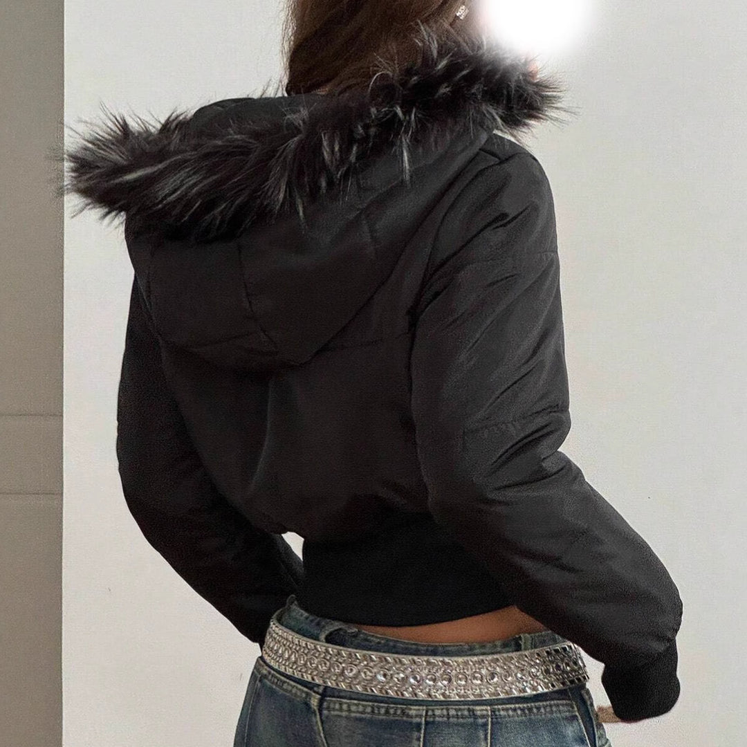 Damen kuschelige Kapuzenjacke mit abnehmbarem Kunstfell Heidi-Mode