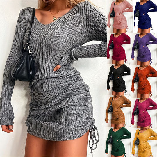 Damen Strickkleid mit figurbetontem Schnitt und Raffungen Heidi-Mode