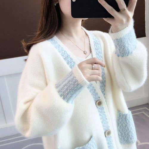 Damen Strickjacke mit modischen Kontrastdetails und tiefen Taschen Heidi-Mode