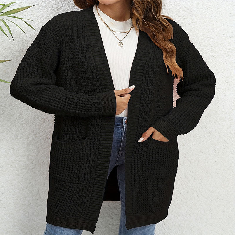 Damen Strickcardigan mit aufgesetzten Taschen und lockerer Passform Heidi-Mode