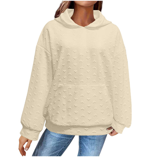Damen Kapuzenpullover mit strukturiertem Herzmuster Heidi-Mode