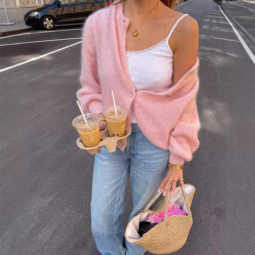 Damen kuschelige Strickjacke mit ballonförmigen Ärmeln Heidi-Mode