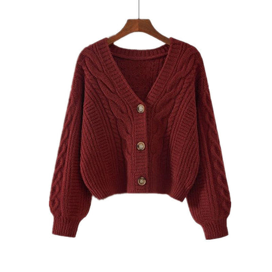 Damen Strickjacke mit ausgefallenem Zopfmuster und tiefem V-Ausschnitt Heidi-Mode