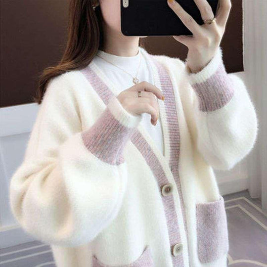 Damen Strickjacke mit modischen Kontrastdetails und tiefen Taschen Heidi-Mode