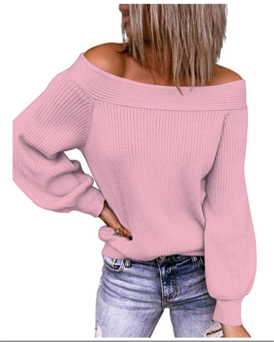 Damen Off-Shoulder Pullover mit voluminösen Ärmeln Heidi-Mode