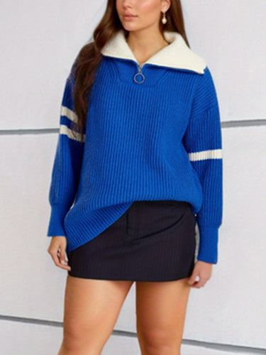 Damen lässiger Pullover im sportlichen Stil mit Stehkragen und Reißverschluss Heidi-Mode