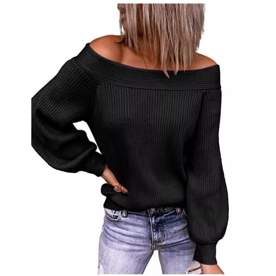 Damen Off-Shoulder Pullover mit voluminösen Ärmeln Heidi-Mode