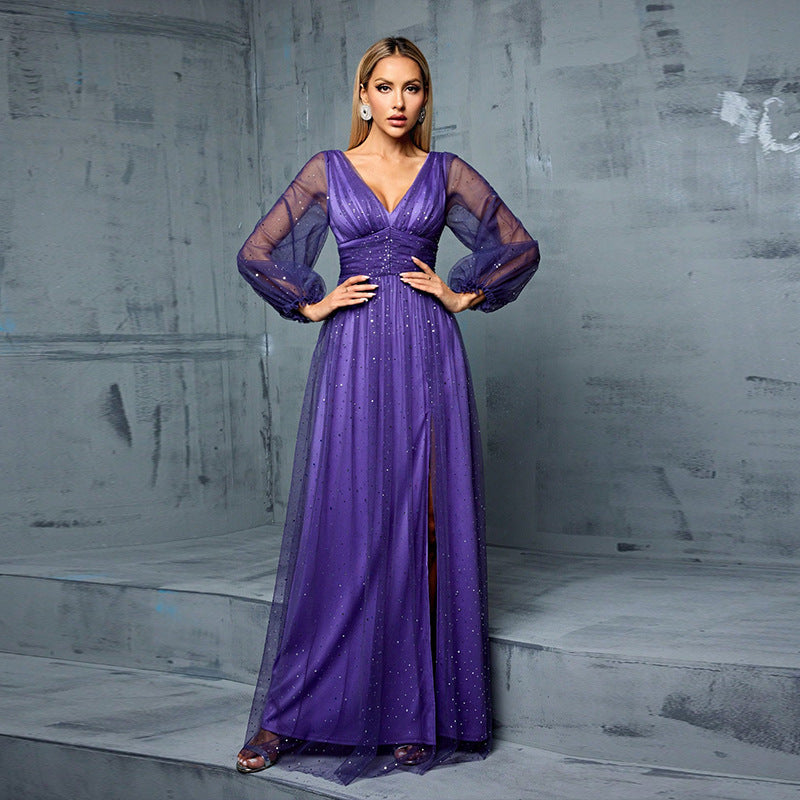Heidi-Mode | Elegante Durchsichtige Tüll Glänzende Abendkleid Hochzeitsfeier Pailletten Hochzeitsfeierkleid