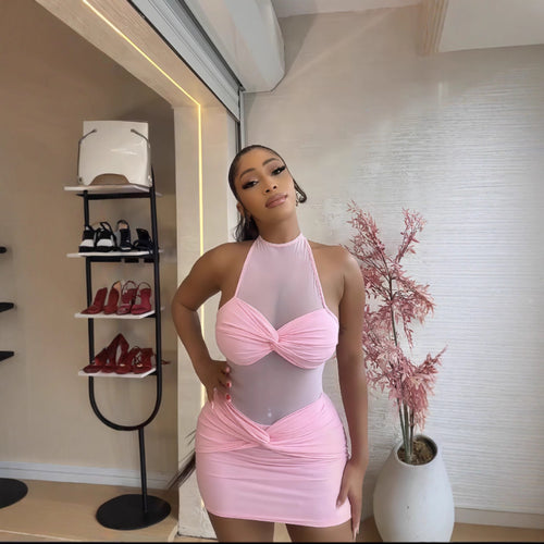 Damen Sexy Minikleid mit transparenten Einsätzen und elegantem Wickeldetail Heidi-Mode