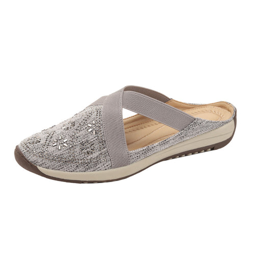 Damen Slipper mit modischer Applikation und elastischen Riemen Heidi-Mode