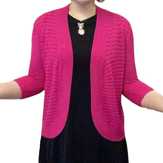 Damen Strickjacke mit 3/4-Ärmeln und strukturiertem Muster Heidi-Mode