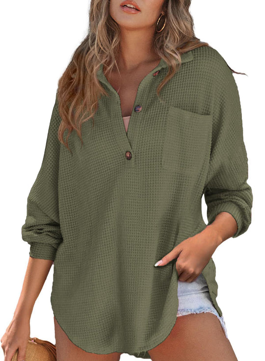 Damen Waffelstruktur-Hemd mit Knopfdetails Heidi-Mode