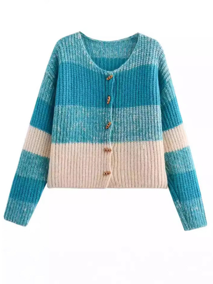 Damen Strickjacke mit elastischem Rippdesign und Holzknöpfen Heidi-Mode