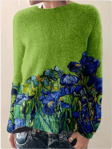 Damen-Strickpullover mit 3D-Blumendruck