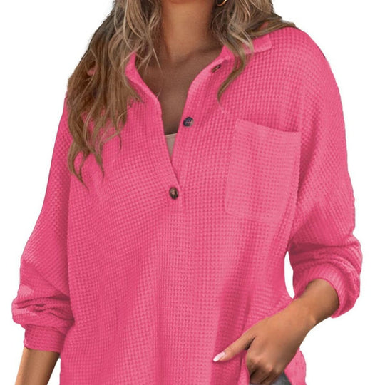 Damen Waffelstruktur-Hemd mit Knopfdetails Heidi-Mode