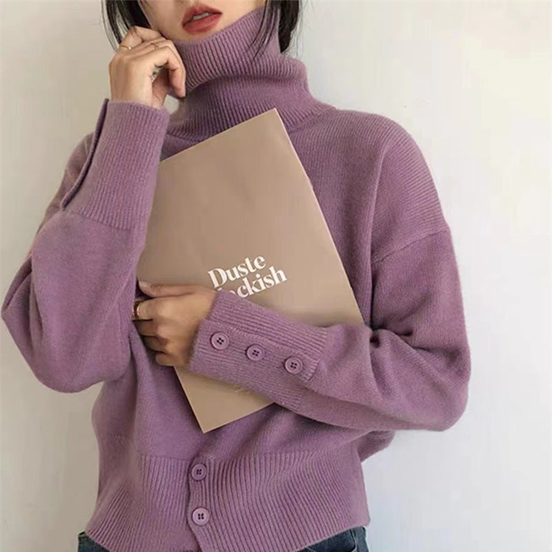 Damen Rollkragenpullover mit Knopfdetails und lässigem Schnitt Heidi-Mode