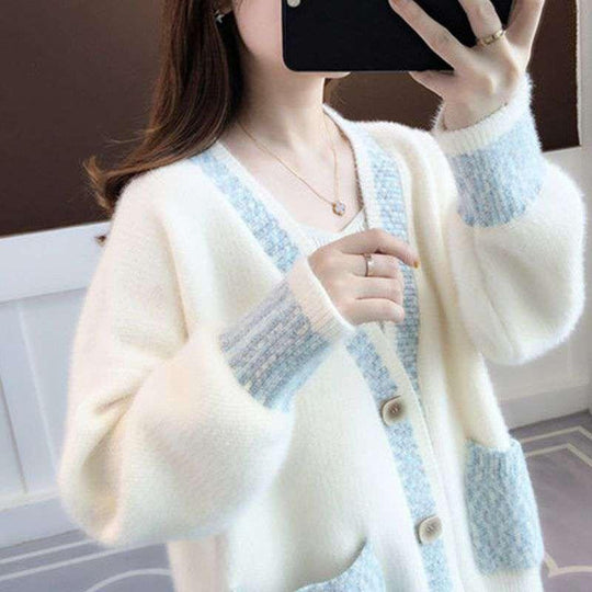Damen Strickjacke mit modischen Kontrastdetails und tiefen Taschen Heidi-Mode