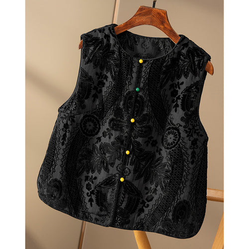 Damen elegante Weste mit floralem Strukturdesign und hochwertigen Knopfdetails Heidi-Mode