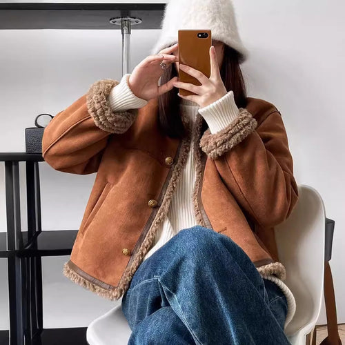 Damen Kunstlederjacke mit kuscheligem Teddyfutter Heidi-Mode